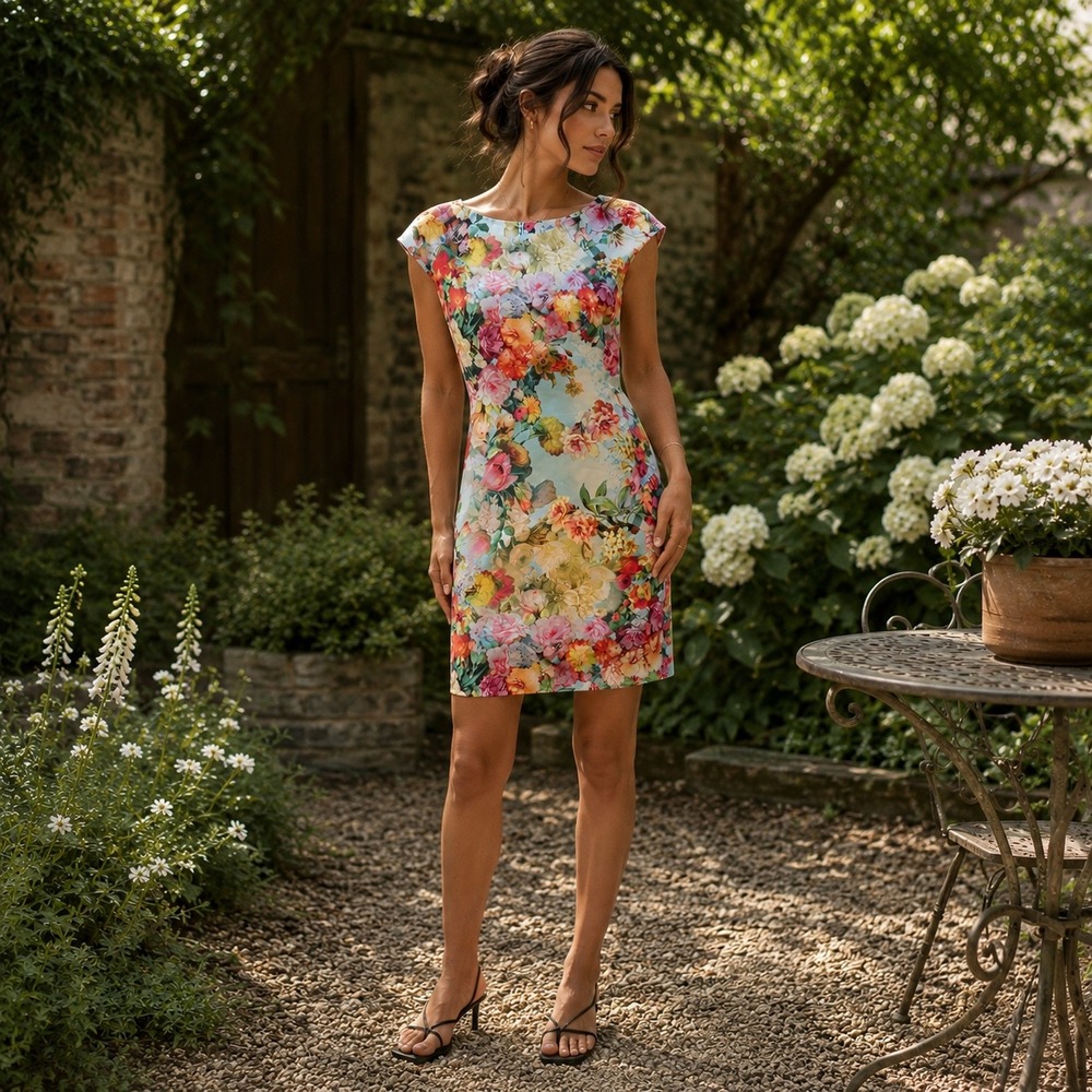 Beige‎ by eci Floral Sheath Dress Multicolor Blue Size 6
